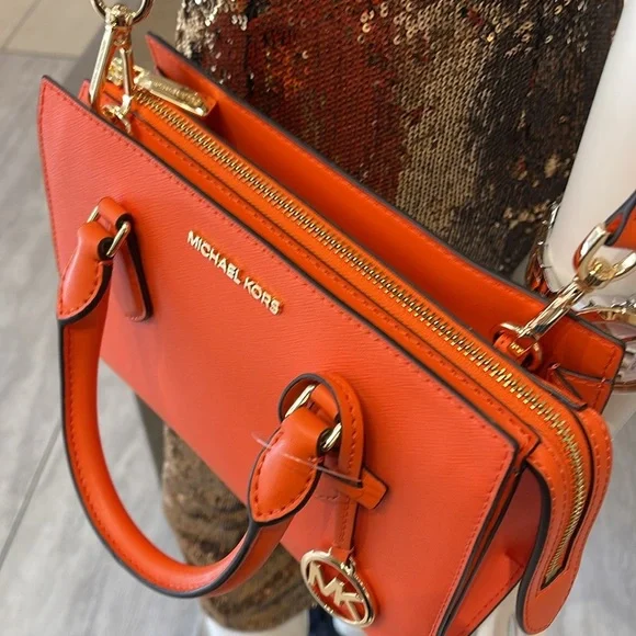 MICHAEL KORSSheila Small Faux Saffiano Leather SatchelPoppy NWT